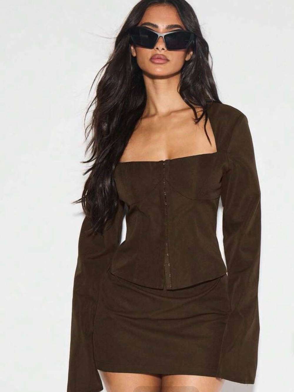 KIZN Corset Style Long Sleeve Tailored Top Square Neck size large NWT